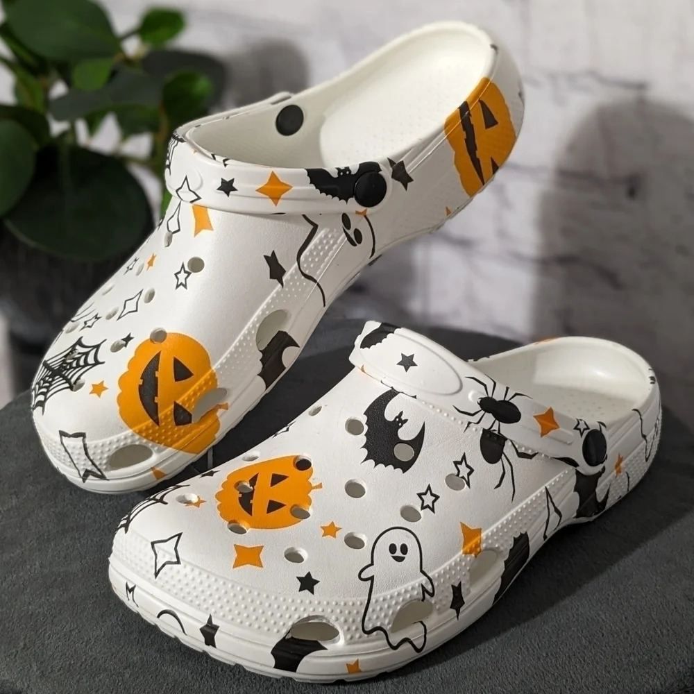 Halloween slip on foam clogs like Crocs, bat spider ghost Jack o lantern 9.5-10